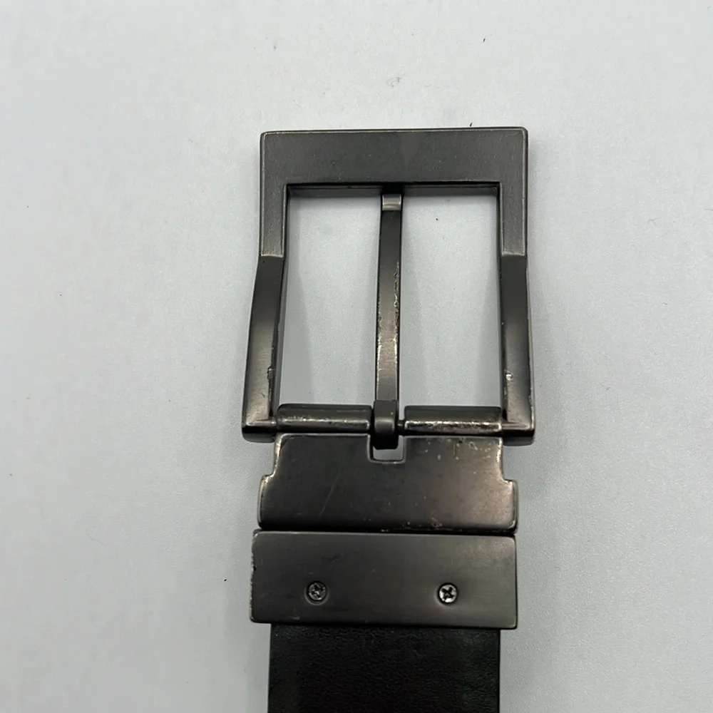Calvin Klein Reversible Dark Brown Black Leather Belt Silver Mens Size 40